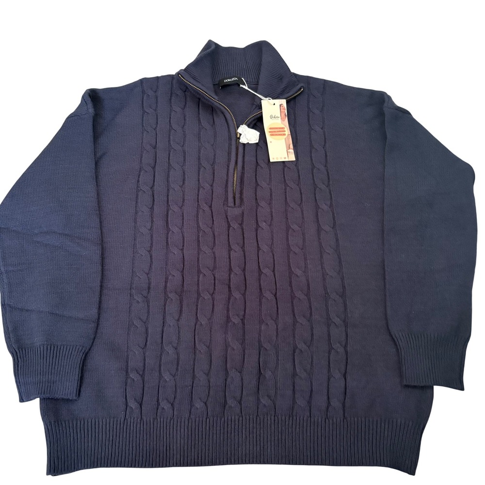 Dokotoo Mens Navy Blue Cable Knit Quarter Zip Sweater 2XL NWT Pullover